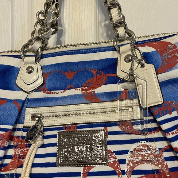 Coach Poppy Sequin Nautical Stripe Large Bag Purse 16970 - Picture 3 of 8